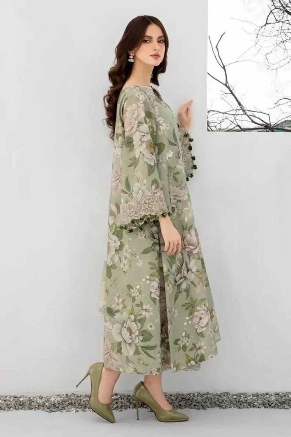 Baroque D-792 khaddar printed three piece green