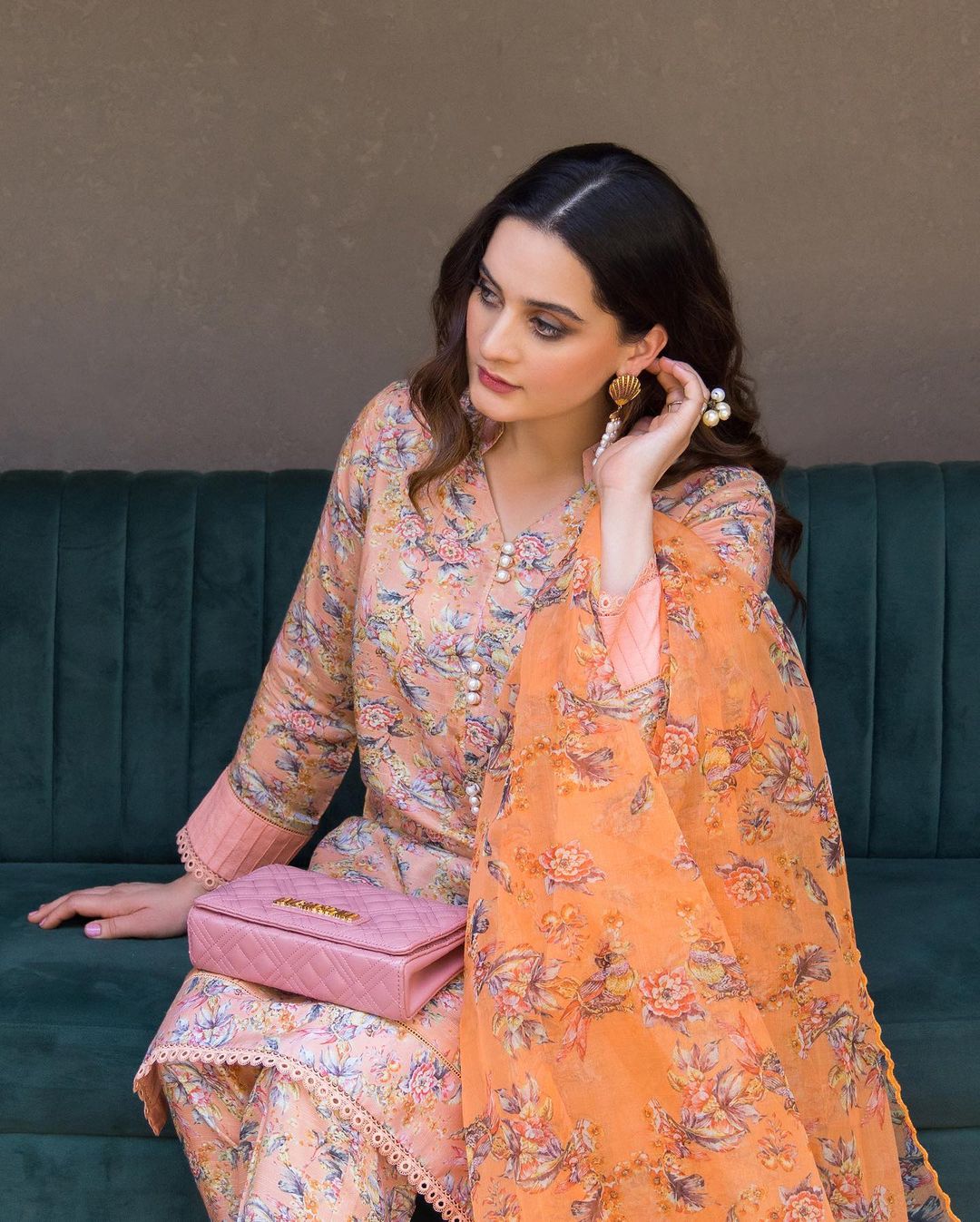 Aiman Closet AC-03 Peach Printed Airjet Viscous Silk Three Piece