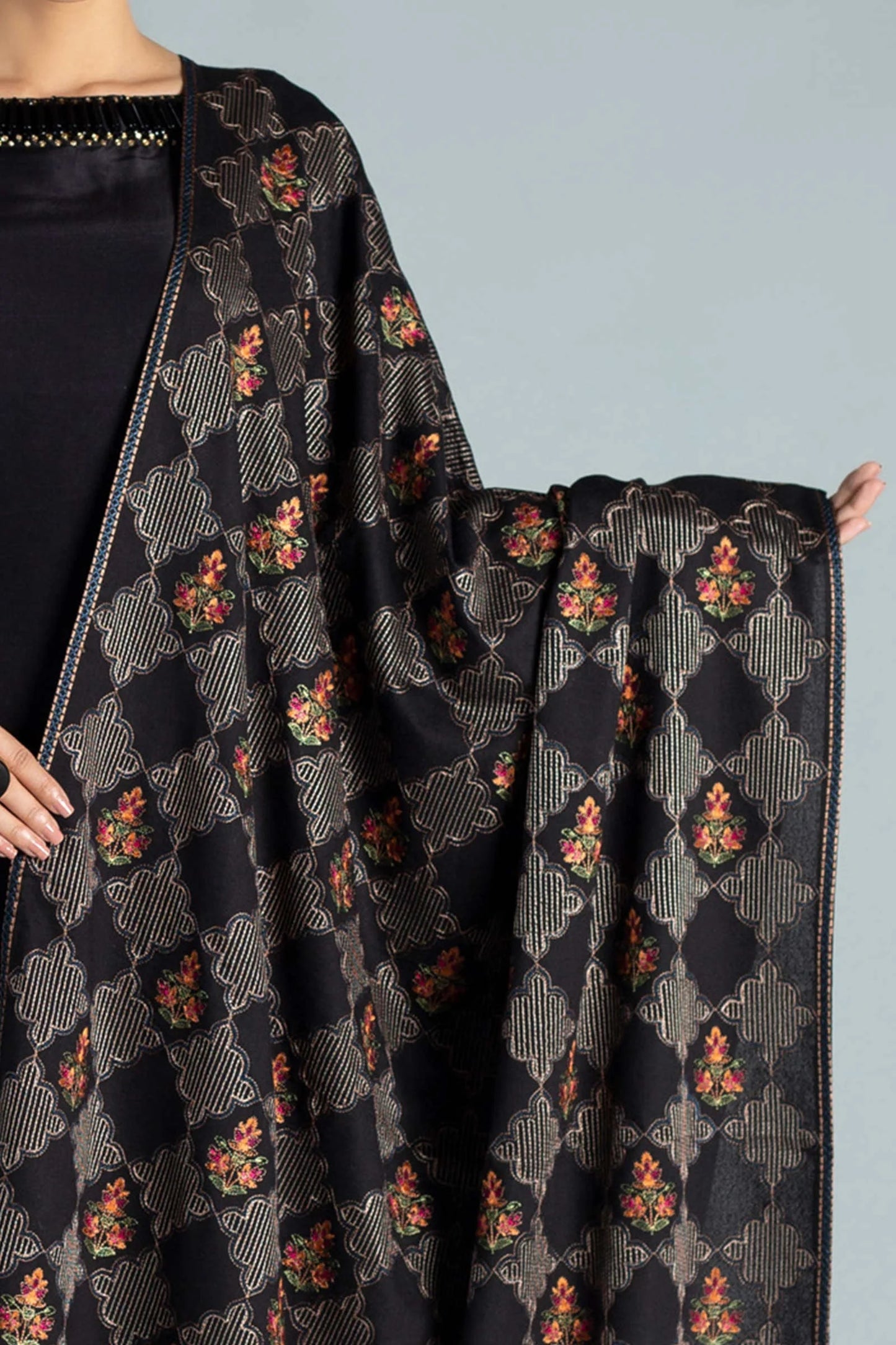 Bareeze FCC-537 Black Embroidered Dhanak Three Piece Winter Collection