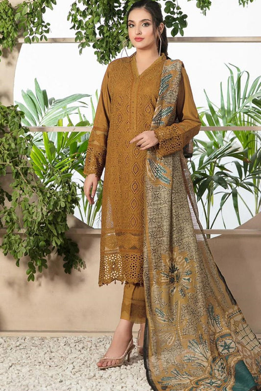 Chikenkari Dhanak Embroidered Three Piece Collection (D-762 Musturd)