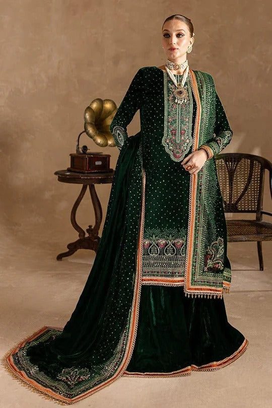 FCC ZC-150 Embroidered Velvet Three piece With Velvet Shawl  Winter Collection