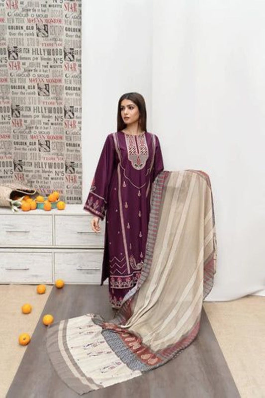 Urge Embroidered Dhanak Three Piece URW-169