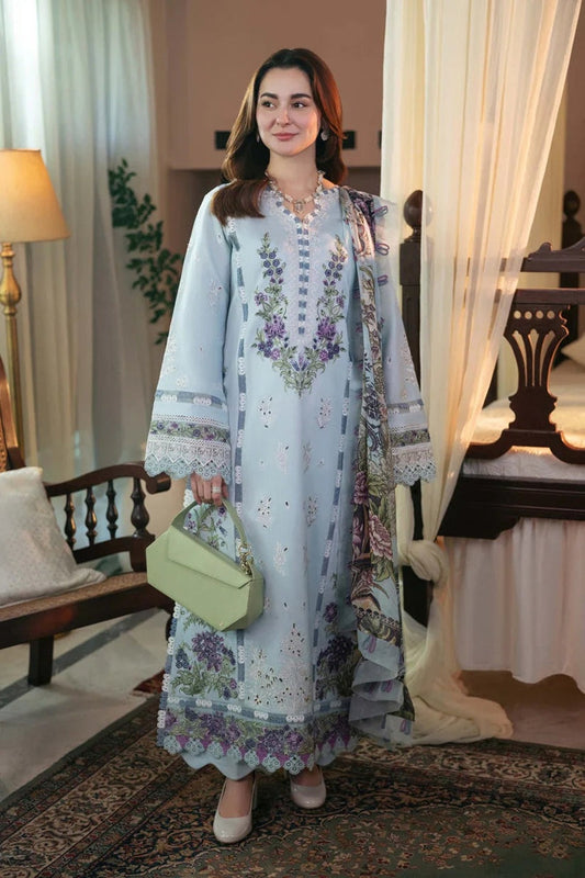 Qalamkar Chikenkari Embroidered Dhanak Three Piece QL-1028 Dhanak