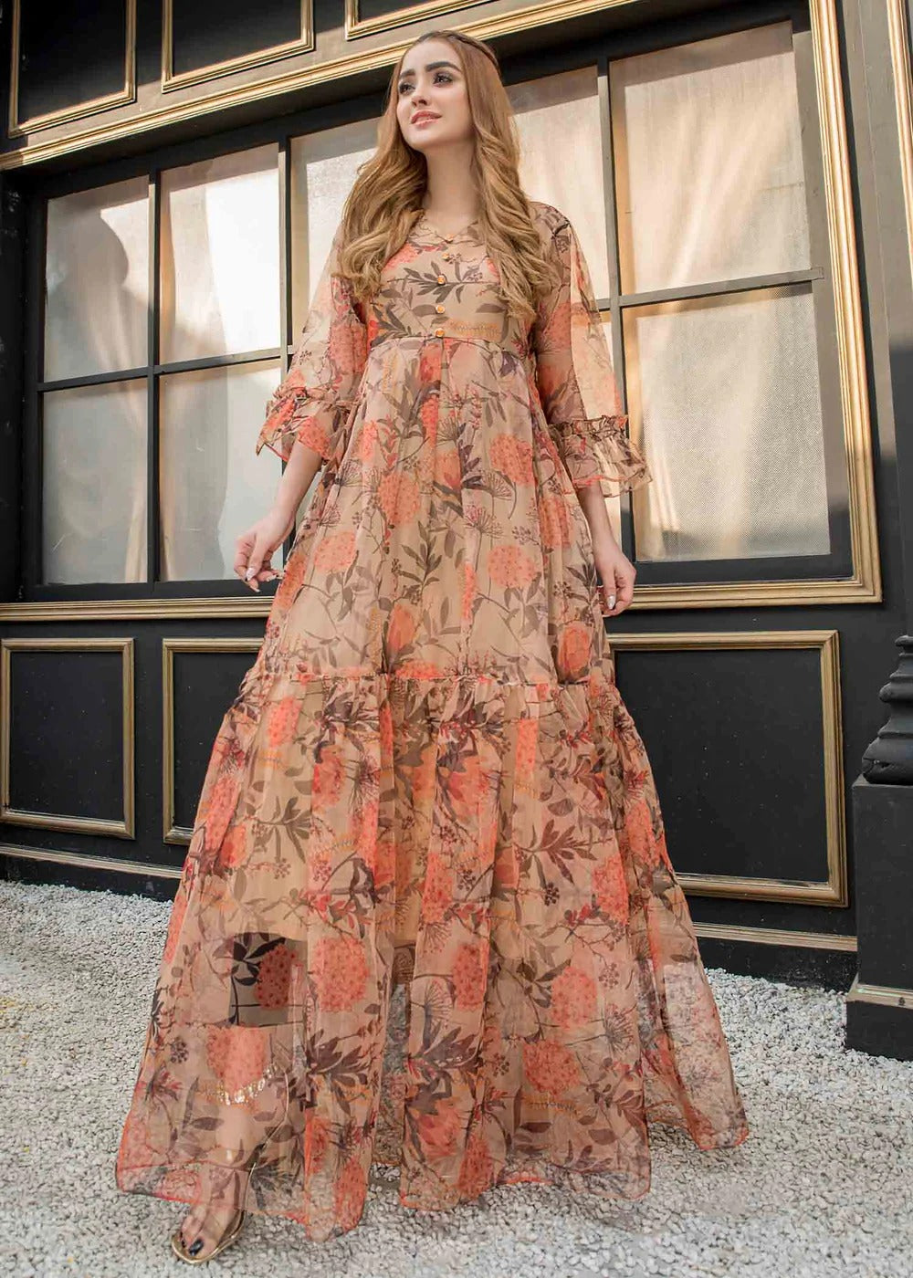 D-919 Organza Printed two piece