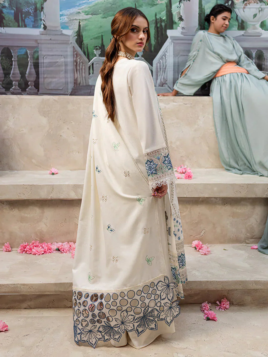 Qalamkar Chikenkari Embroidered lawn Three Piece
