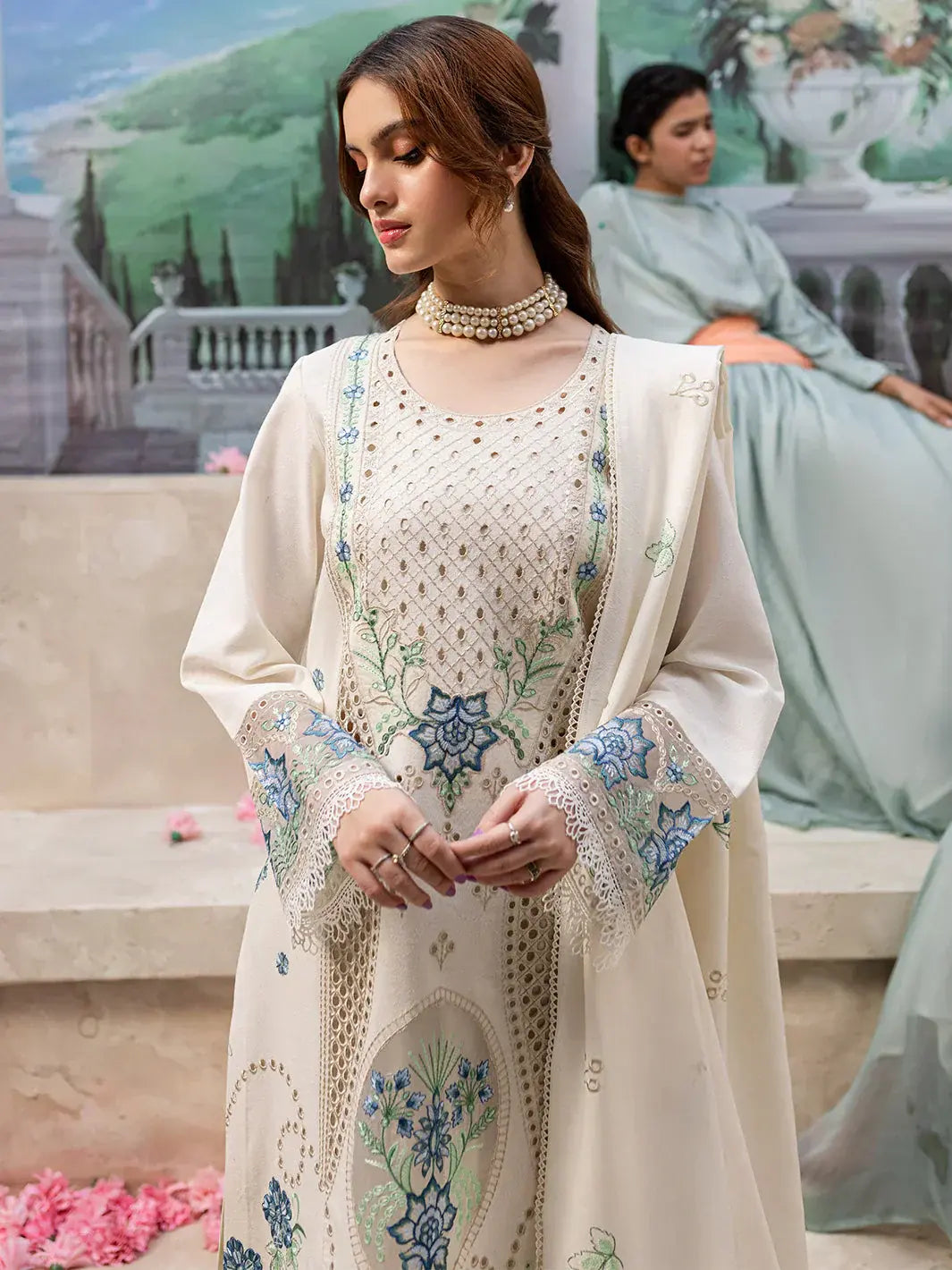 Qalamkar Chikenkari Embroidered lawn Three Piece