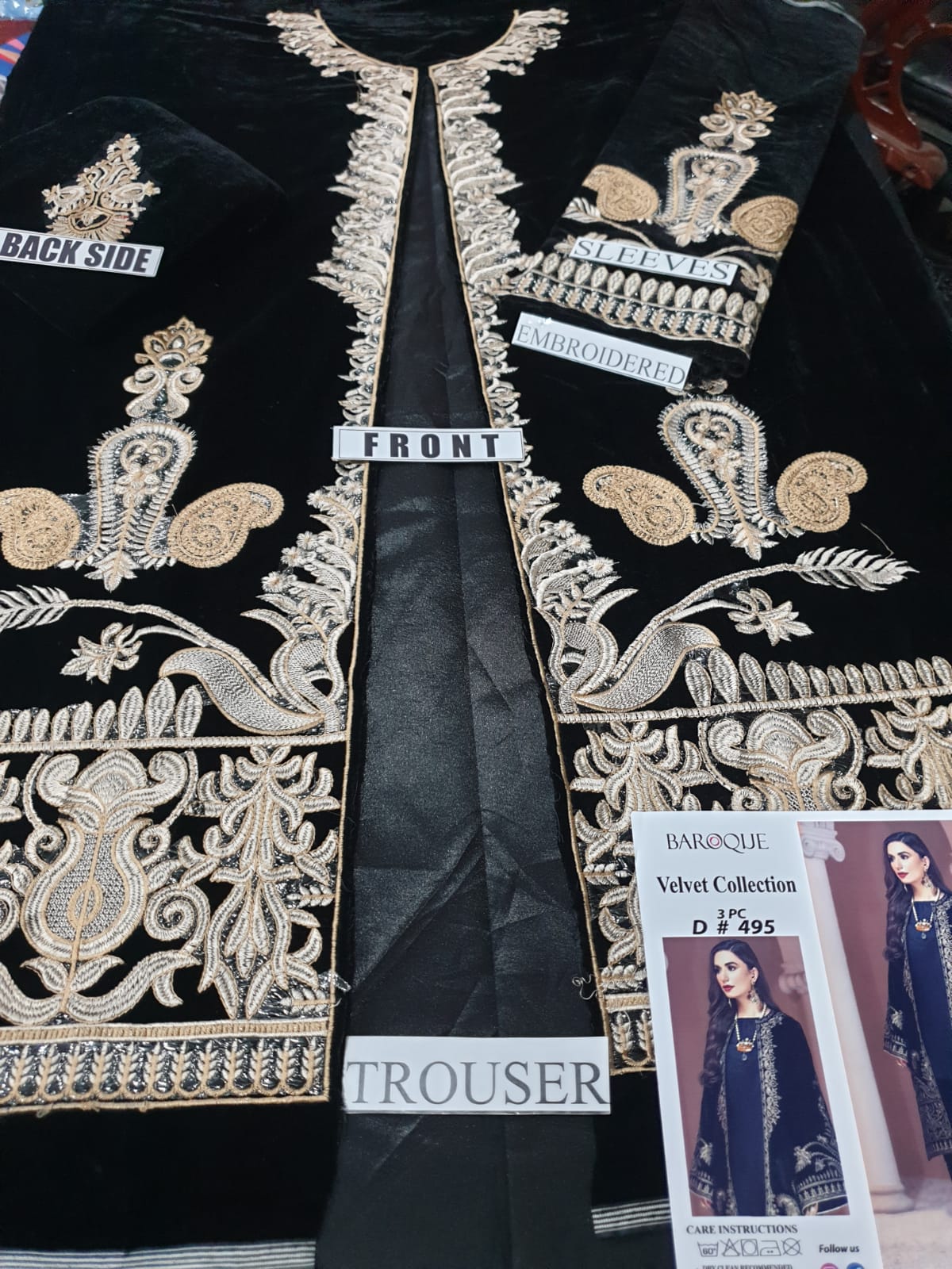 MariaB D-472 Black Color Embroidered Velvet two piece Winter Collection