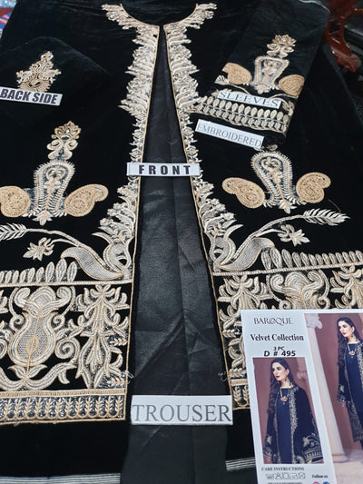 MariaB D-472 Black Color Embroidered Velvet two piece Winter Collection
