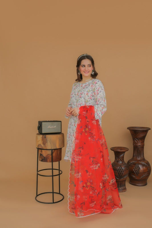 Aiman Closet AC-02 White Printed Airjet Viscous Silk Three Piece